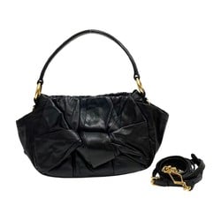 PRADA Prada triangle logo metal fittings ribbon leather genuine 2way shoulder bag mini handbag black