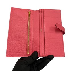 HERMES Beance Soufflé Gold Metal Fittings Vaux Epson Leather Genuine Bifold Long Wallet Pink