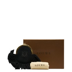 LOEWE Anagram Embroidery Frill Coin Purse Case 060512 Black Leather Suede Ladies