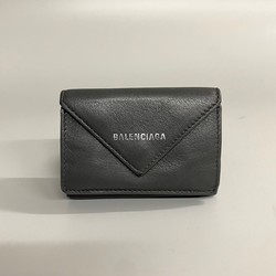 BALENCIAGA Balenciaga Logo Paper Mini Wallet Leather Genuine Trifold Gray