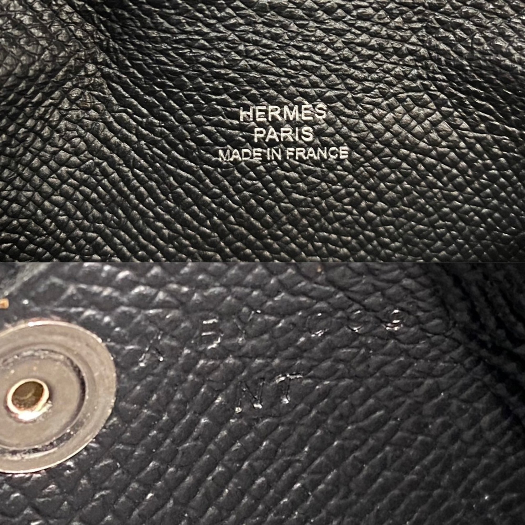 HERMES Calvi Vaux Epson Leather Genuine Card Case Holder Business Black