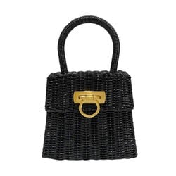 Salvatore Ferragamo Gancini Hardware Rattan Mini Handbag Basket Bag Black