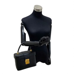 FENDI Vintage Logo Metal Fittings Vanity Bag Epi Leather Genuine 2way Handbag Shoulder Black