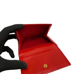 Christian Dior CD Logo Hardware Leather Genuine Bifold Wallet Mini Card Case Red