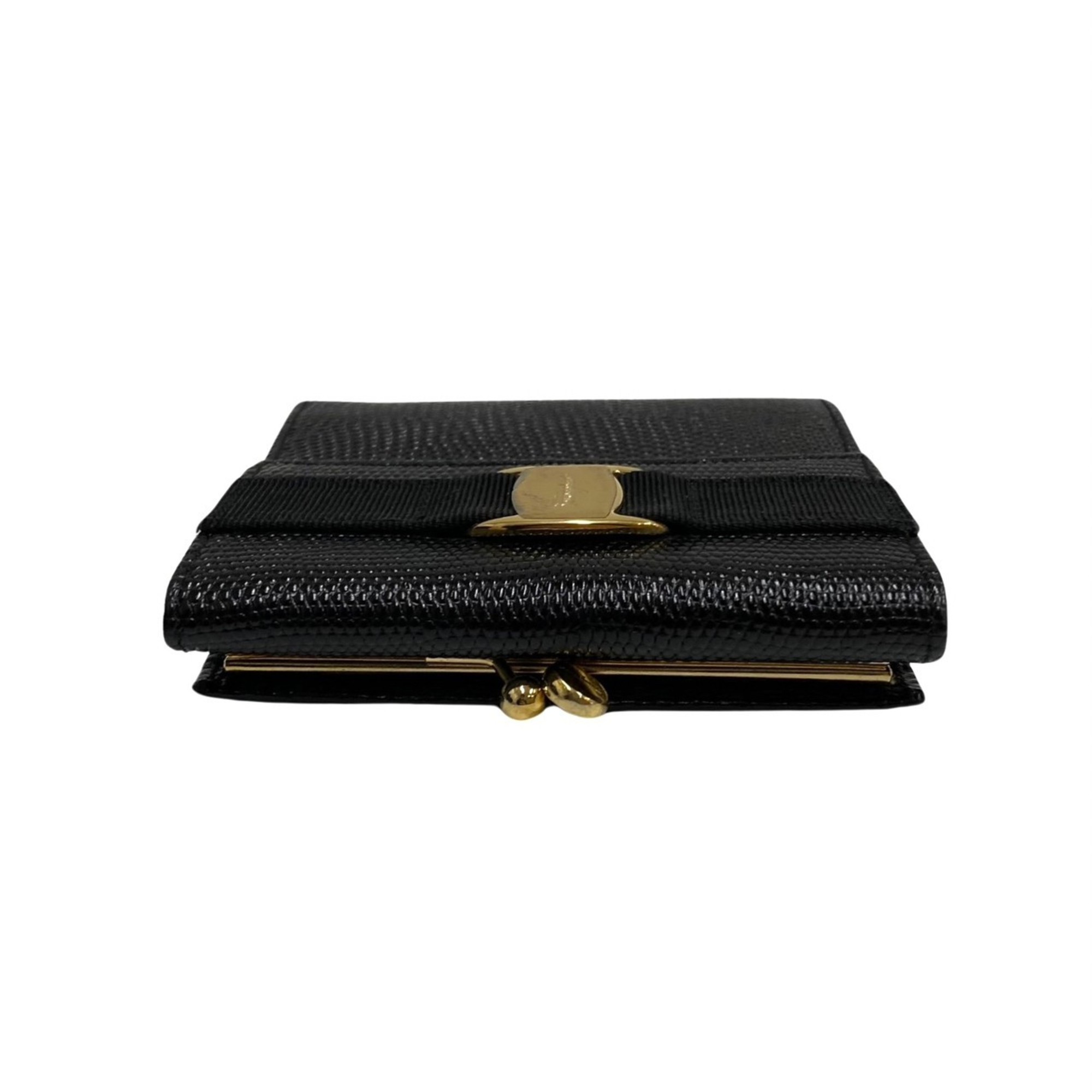 Salvatore Ferragamo Vara Hardware Leather Genuine Clasp Bifold Wallet Mini Black