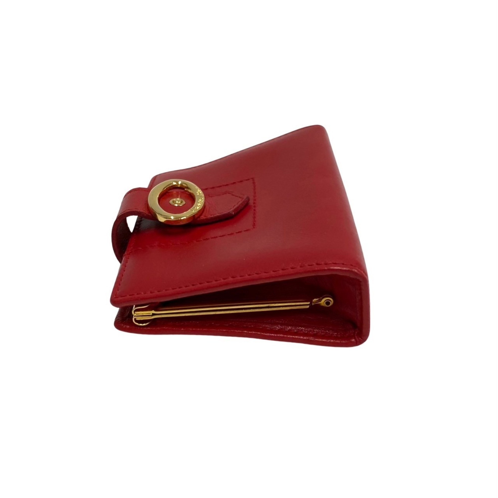 Christian Dior Circle Logo Metal Fittings Calf Leather Genuine Clasp Coin Case Purse Red