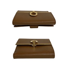 Salvatore Ferragamo Gancini Hardware Leather Genuine Bifold Wallet Mini Brown