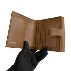 Salvatore Ferragamo Gancini Hardware Leather Genuine Bifold Wallet Mini Brown