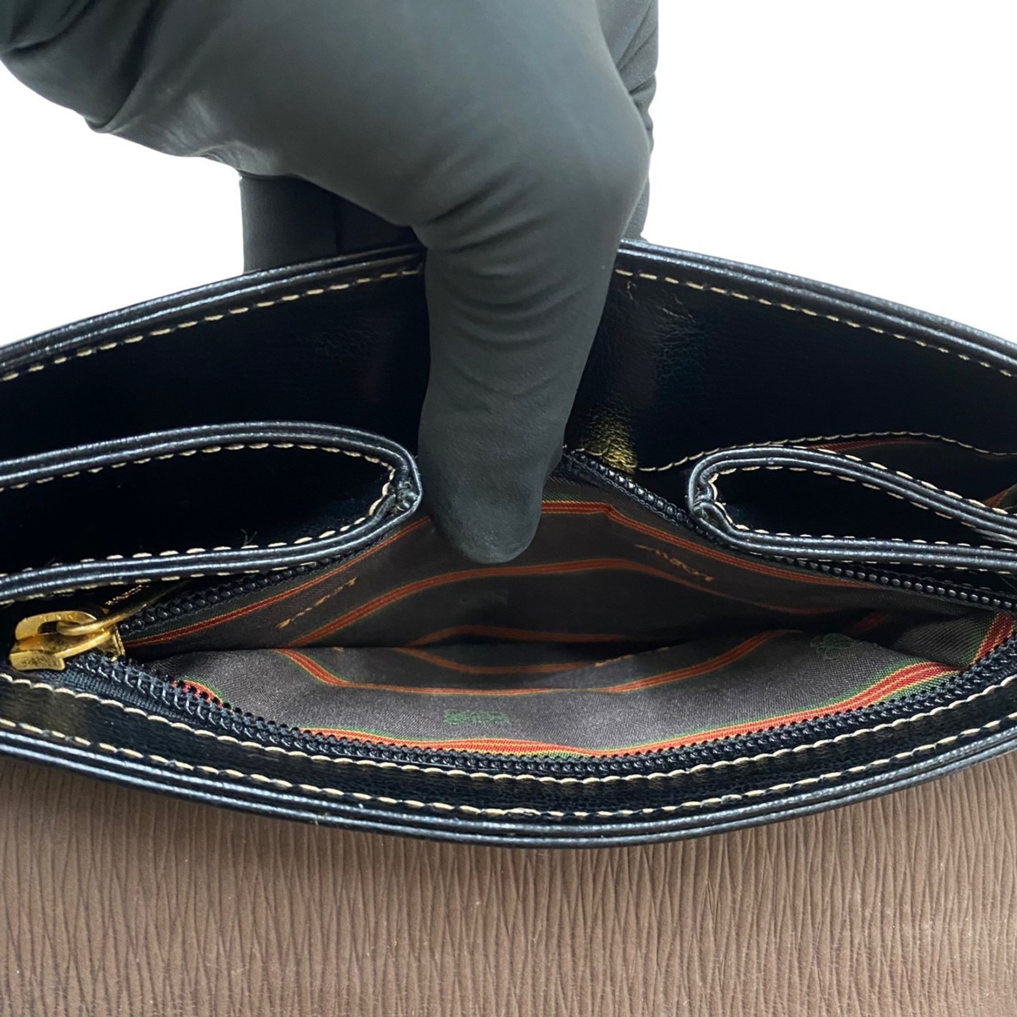 LOEWE Velasquez Twist Handle Hardware Leather Genuine Handbag Mini Tote Bag Bicolor Black
