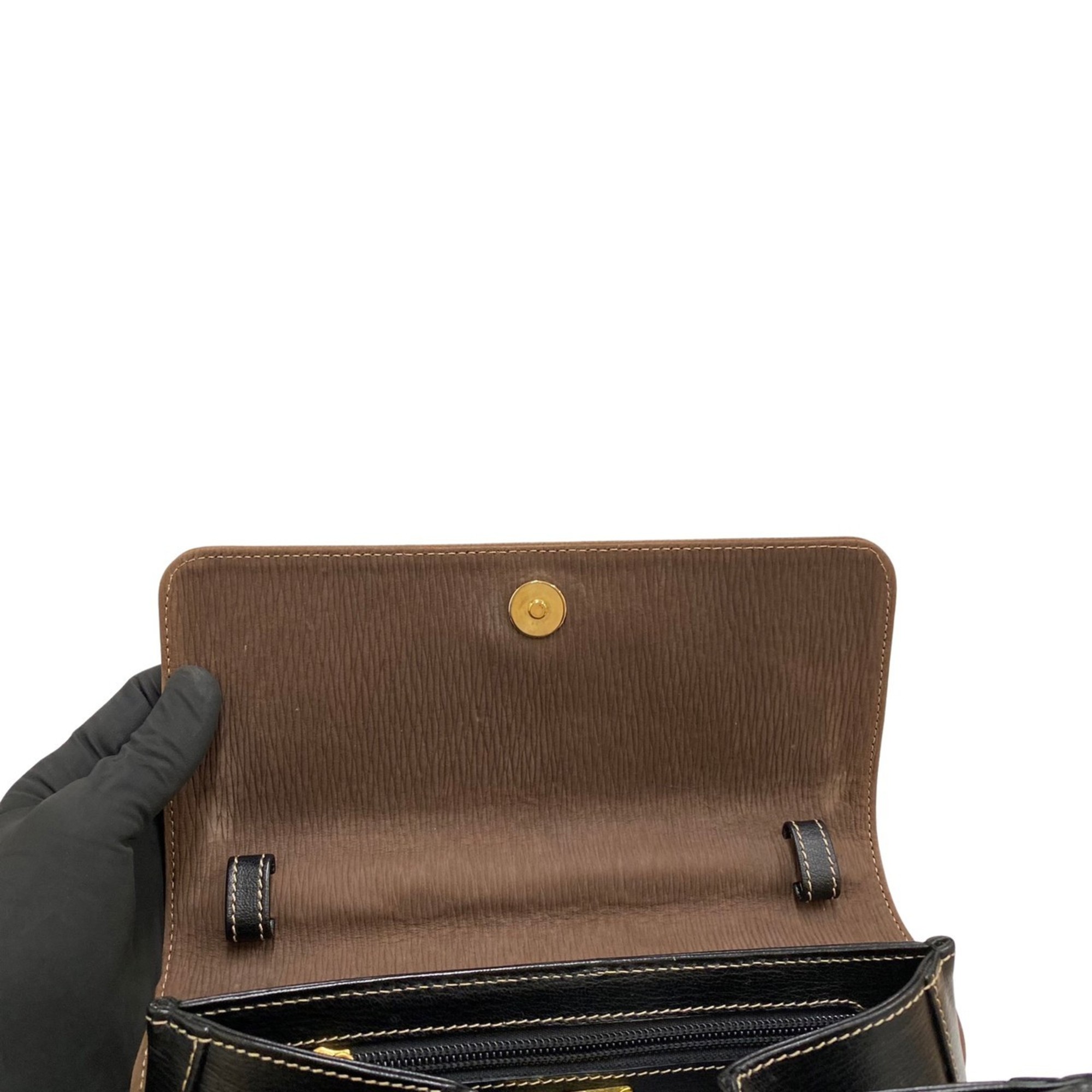 LOEWE Velasquez Twist Handle Hardware Leather Genuine Handbag Mini Tote Bag Bicolor Black