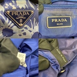 PRADA Triangle Logo Metal Fittings Floral Pattern All Over Nylon Tote Bag Handbag Eco Blue White