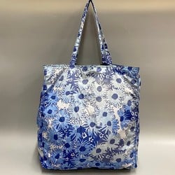 PRADA Triangle Logo Metal Fittings Floral Pattern All Over Nylon Tote Bag Handbag Eco Blue White