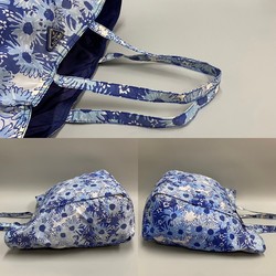 PRADA Triangle Logo Metal Fittings Floral Pattern All Over Nylon Tote Bag Handbag Eco Blue White