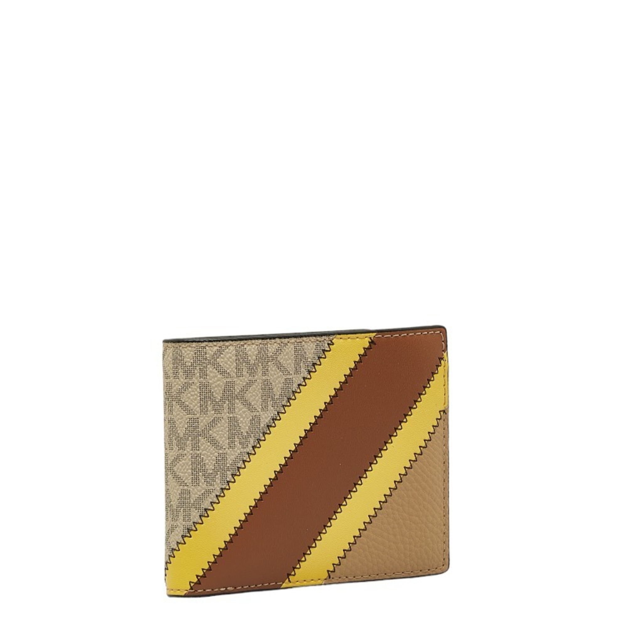 Michael Kors Monogram Bifold Wallet Brown Beige Yellow PVC Leather Men's