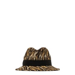 Yves Saint Laurent Saint Laurent Animal Print Fedora Leopard Folded Hat Beige Black Wool Women's SAINT LAURENT