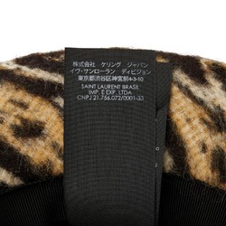 Yves Saint Laurent Saint Laurent Animal Print Fedora Leopard Folded Hat Beige Black Wool Women's SAINT LAURENT