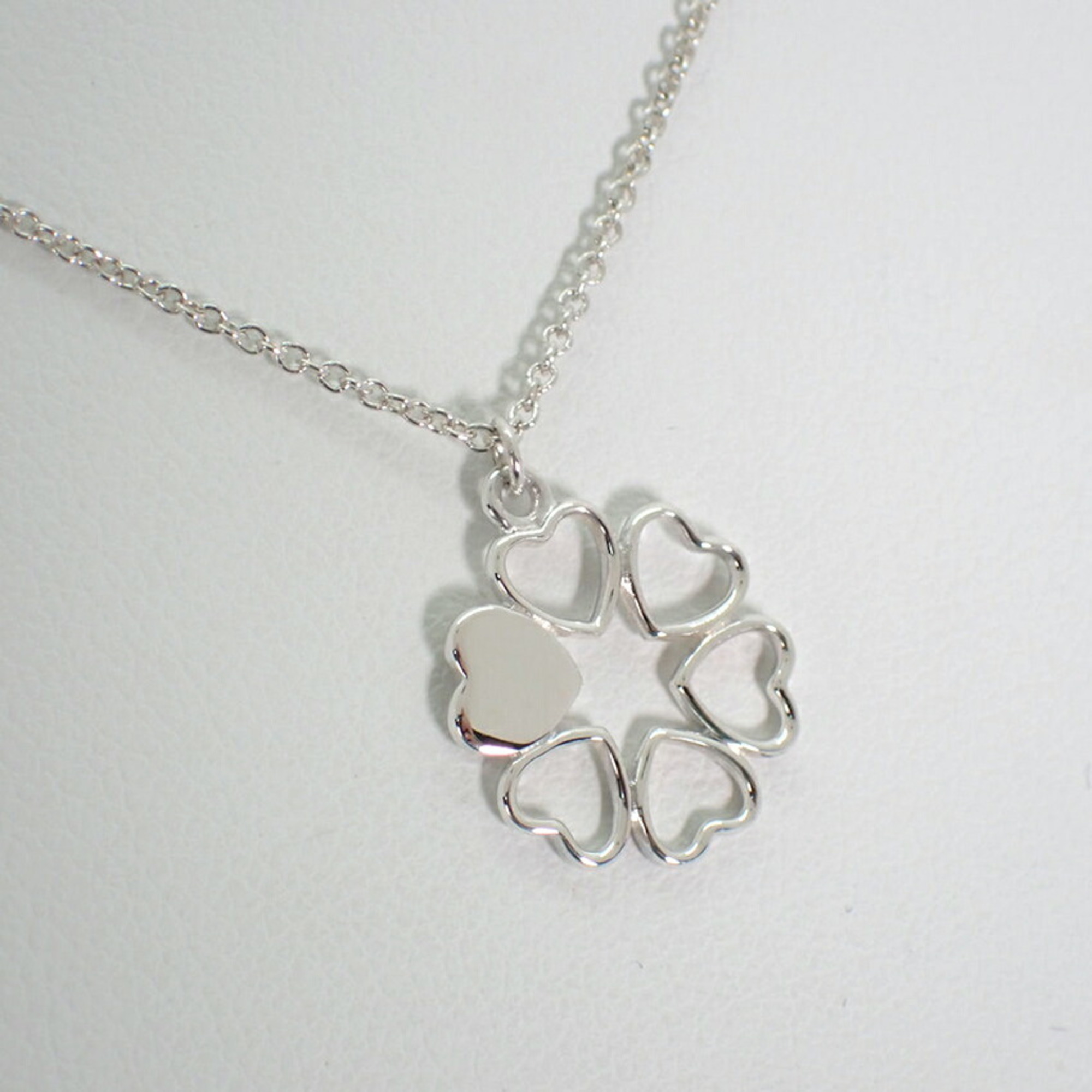 TIFFANY 925 Heart Four Leaf Clover Pendant Necklace