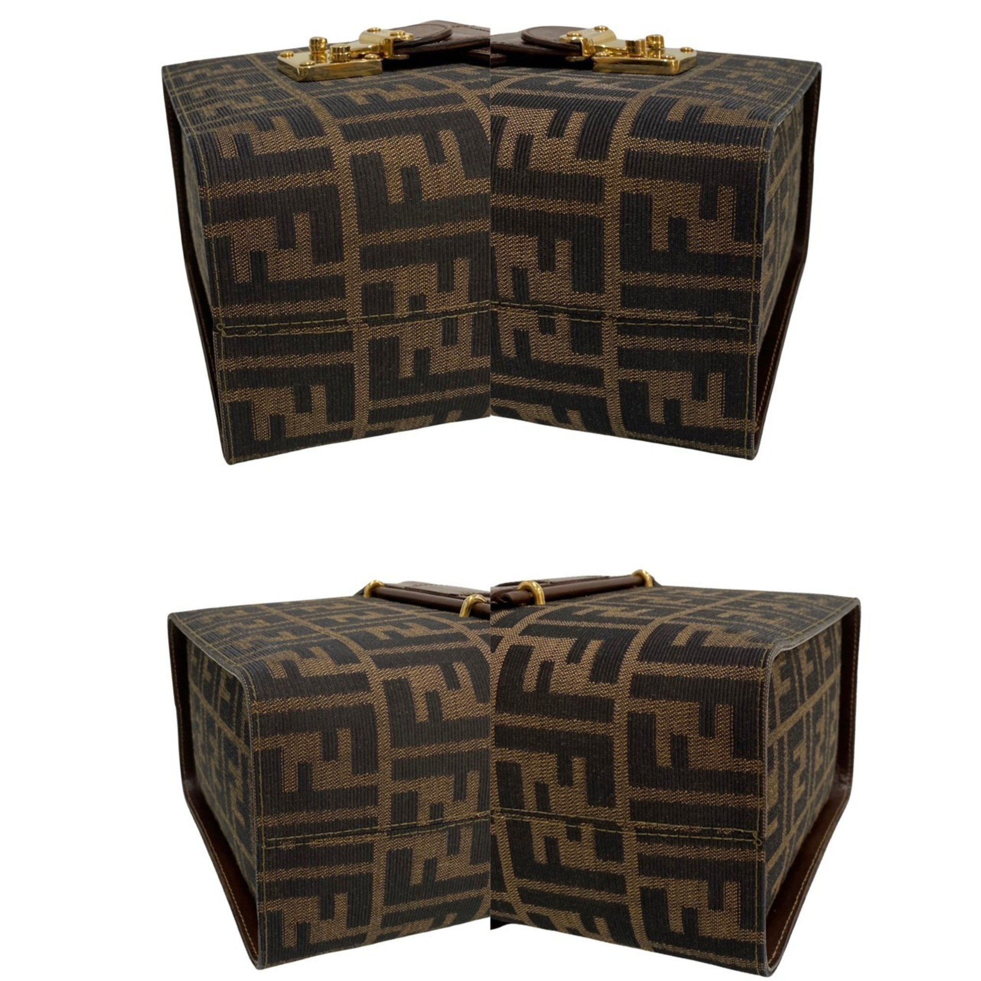 FENDI Zucca pattern vanity bag canvas leather genuine 2way handbag shoulder brown