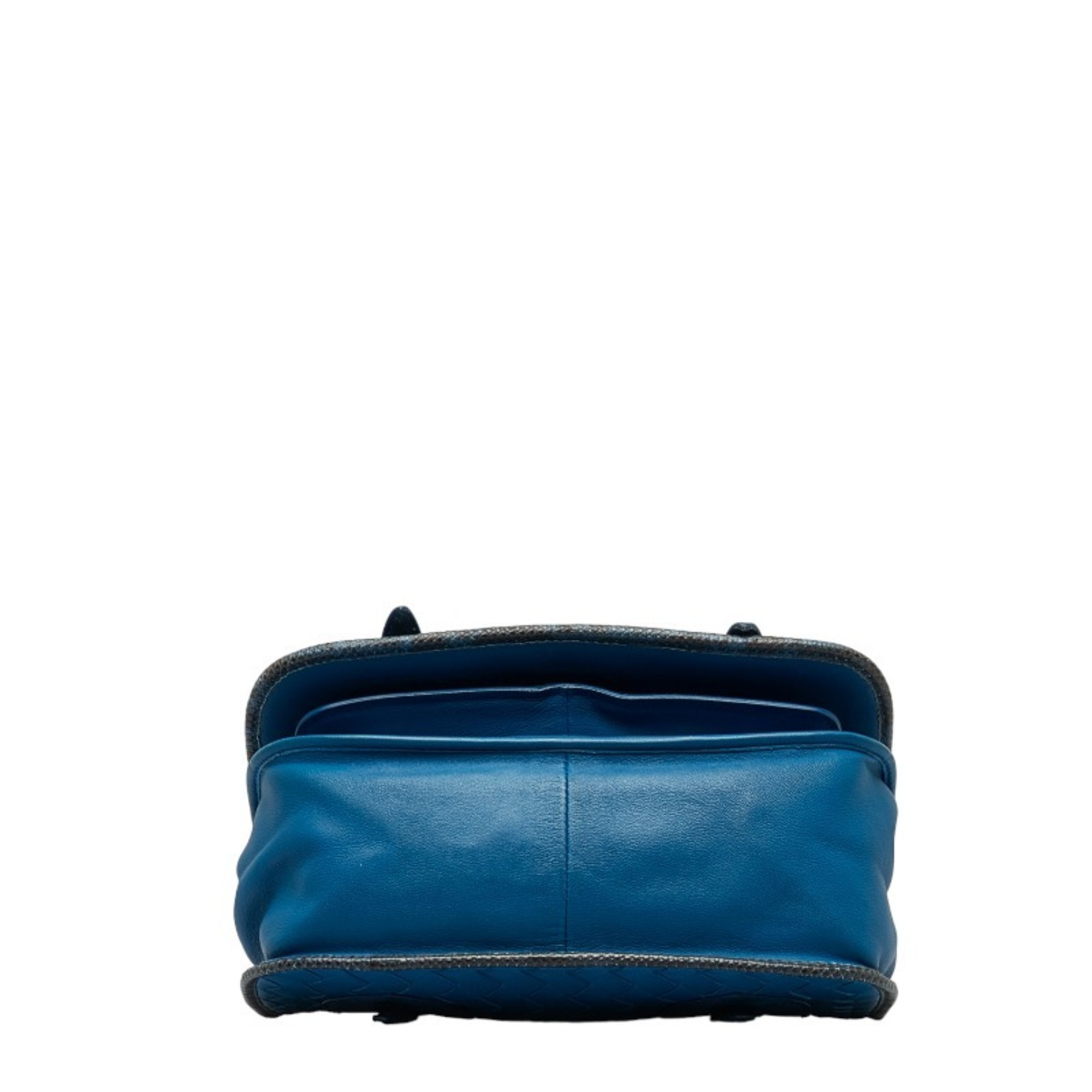 Bottega Veneta Intrecciato Chain Shoulder Bag Blue Leather Women's BOTTEGAVENETA