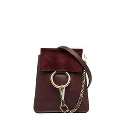 Chloé Chloe Faye Shoulder Bag Wine Red Leather Women's