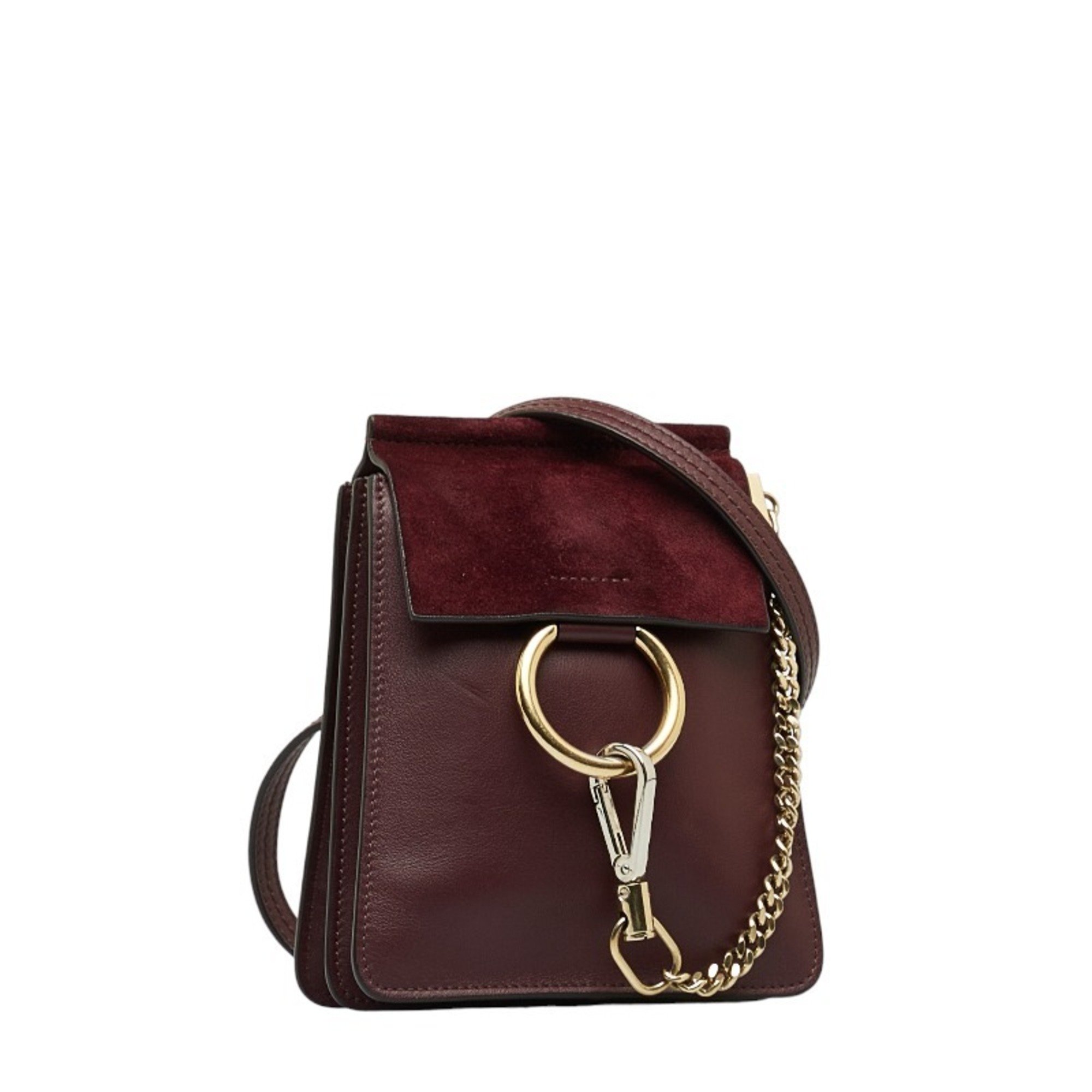 Chloé Chloe Faye Shoulder Bag Wine Red Leather Women's