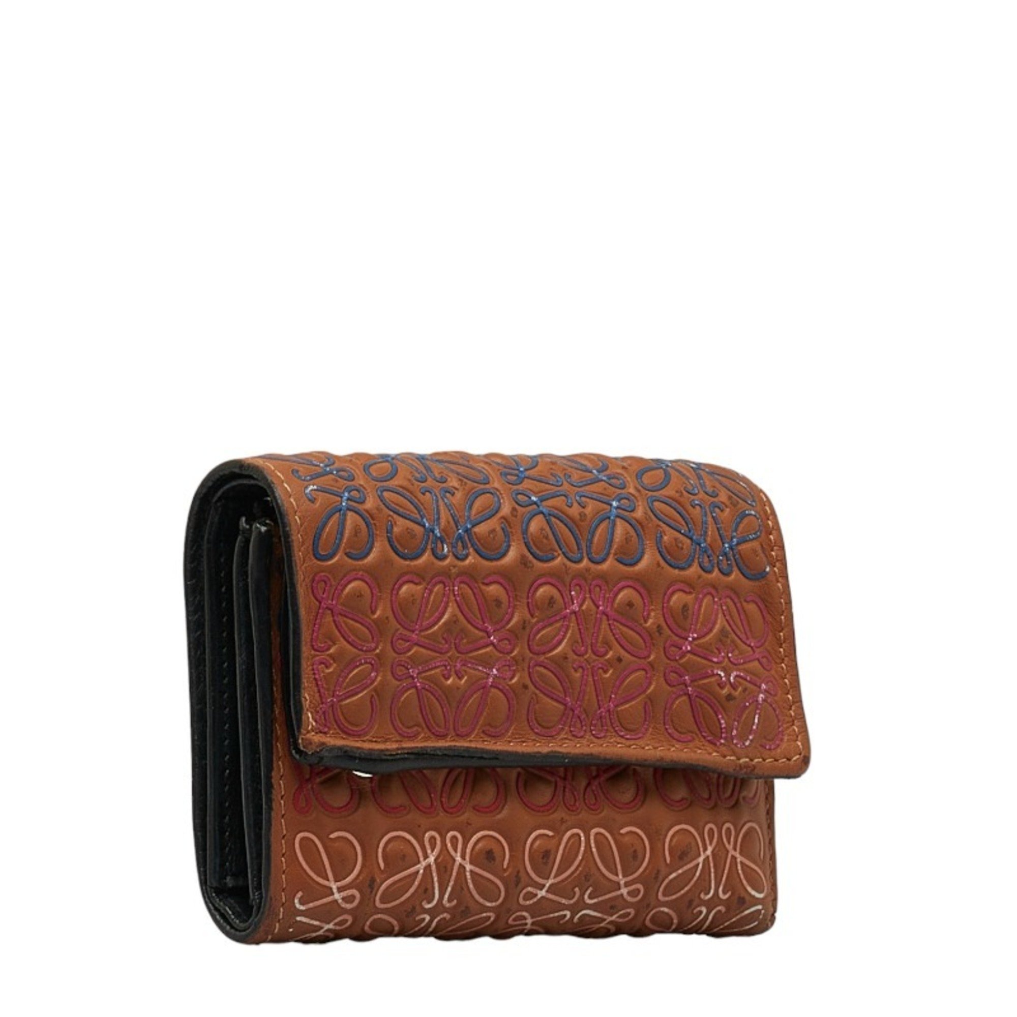 LOEWE Anagram Trifold Wallet Brown Multicolor Leather Women's