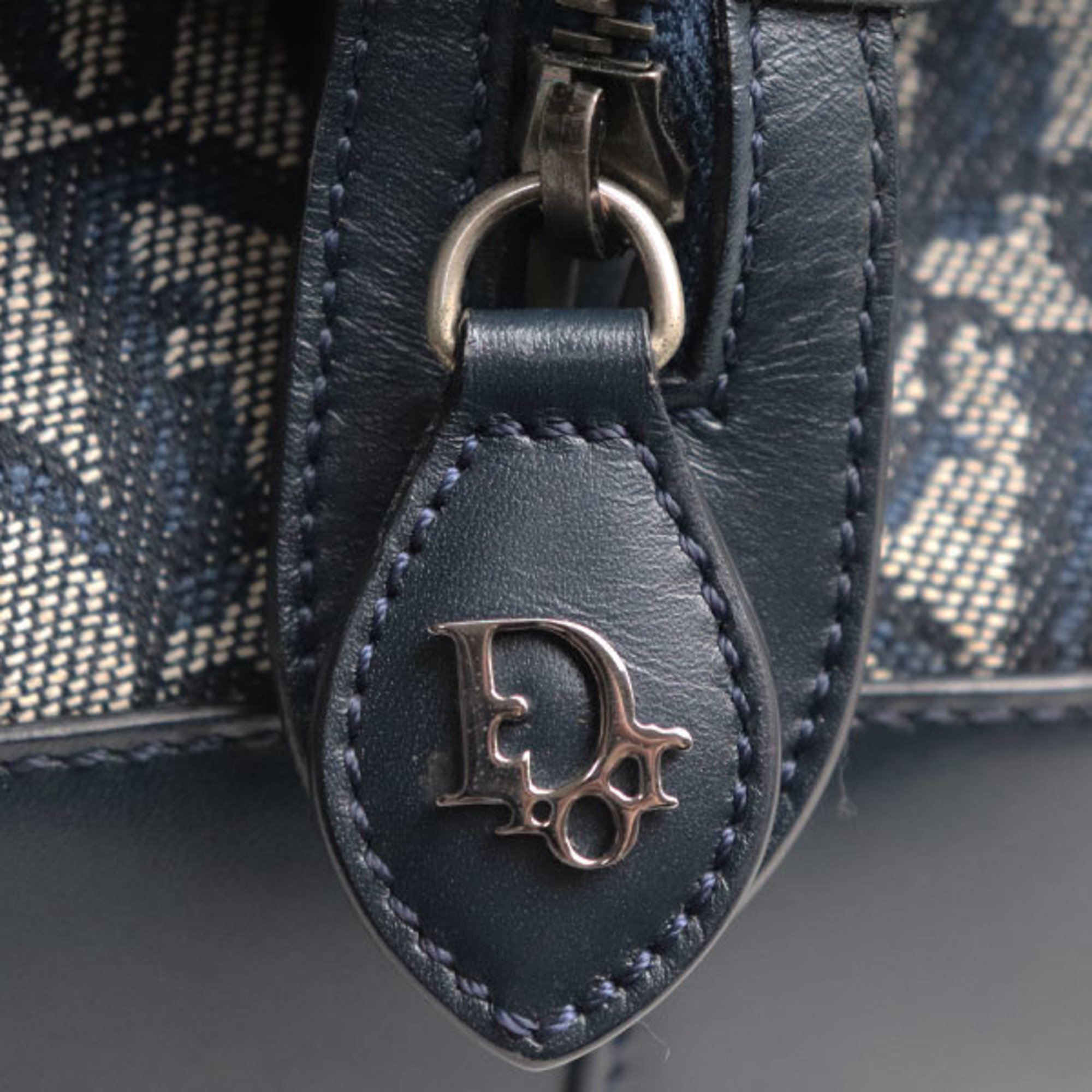 Christian Dior Handbag Trotter Denim Navy Gray Ladies