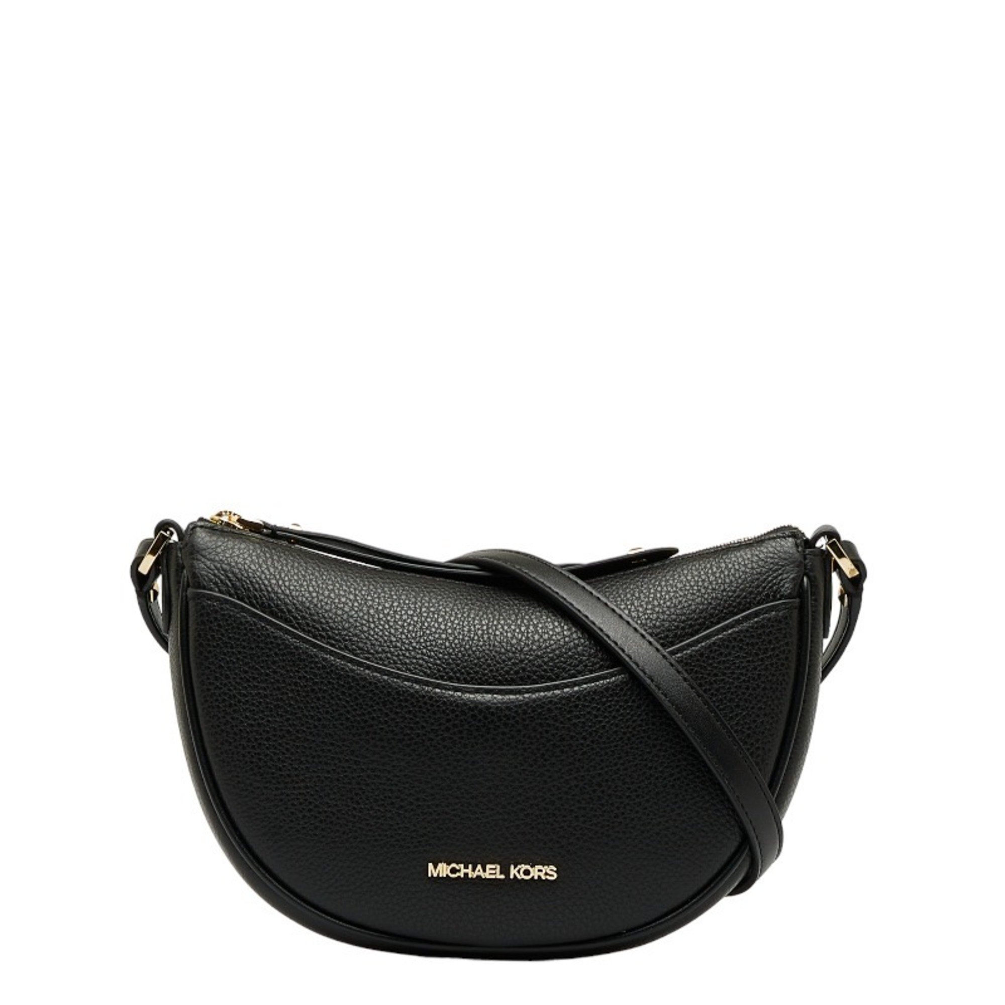 Michael Kors Dover Small Half Moon Shoulder Bag Black Leather Women's