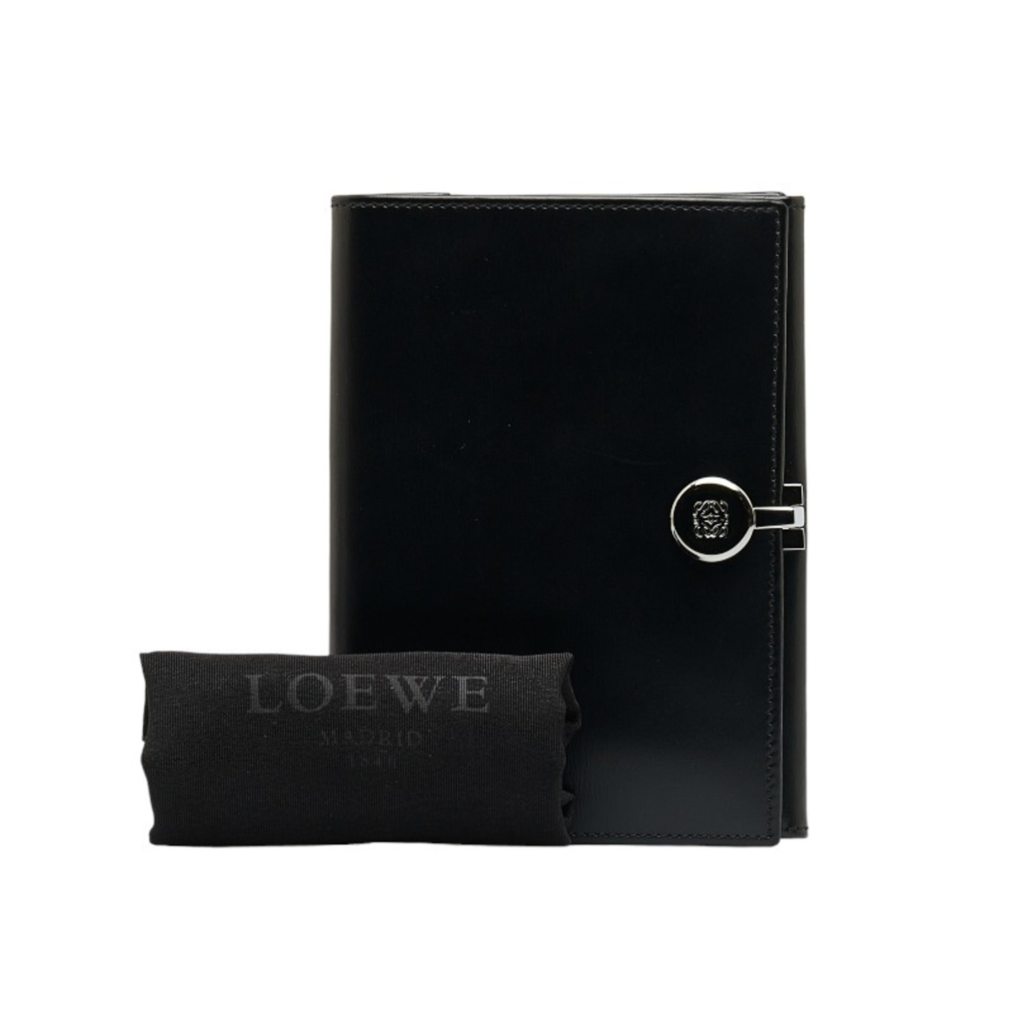 LOEWE Anagram Metal Fittings Bifold Wallet Black Leather Ladies