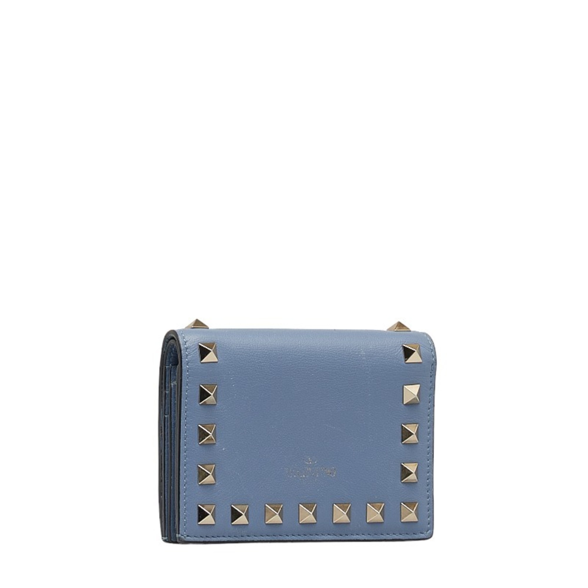 Valentino Garavani Studded Bifold Wallet P0P39BOL Blue Leather Women's