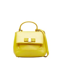 Salvatore Ferragamo Vara Ribbon Handbag Shoulder Bag EZ 21 F570 Yellow Leather Ladies