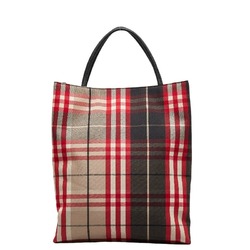 Burberry Nova Check Handbag Tote Bag Beige Red Canvas Leather Women's BURBERRY