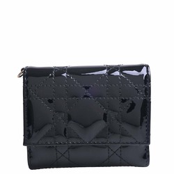 Christian Dior Lady Cannage Patent Trifold Wallet Black Ladies