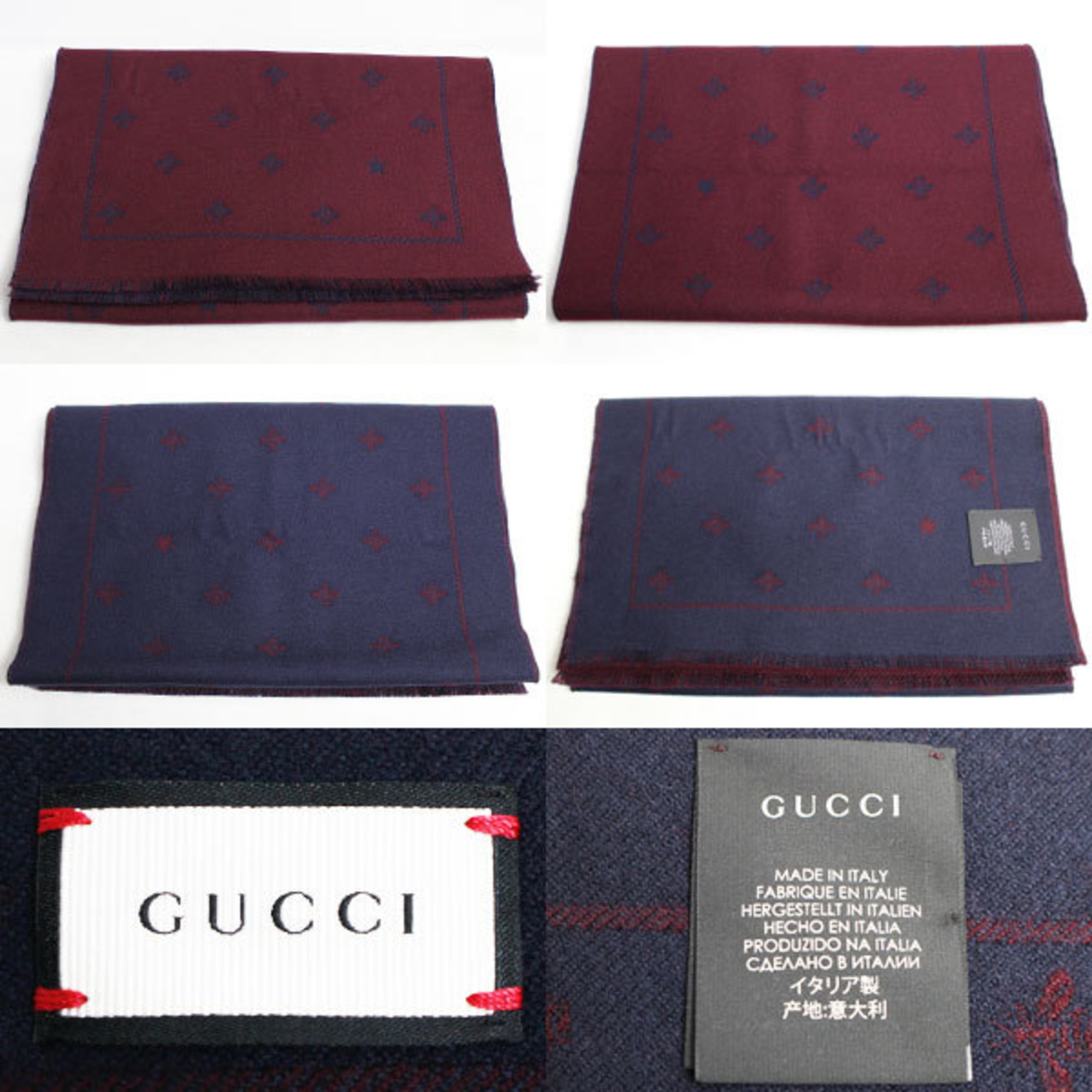 GUCCI Gucci Scarf Unisex Bee & Star Wool 100% 430583 4G200 6068 Navy x Bordeaux