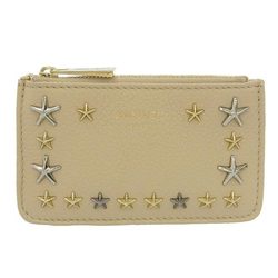 JIMMY CHOO Leather Star Studded NANCY Coin Case Beige Ladies