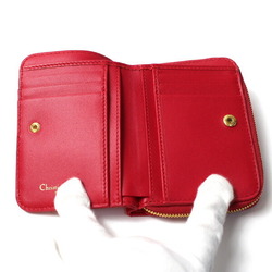 Christian Dior Caro Cannage Stitch Round Bifold Wallet Red S5032UWHC Women's