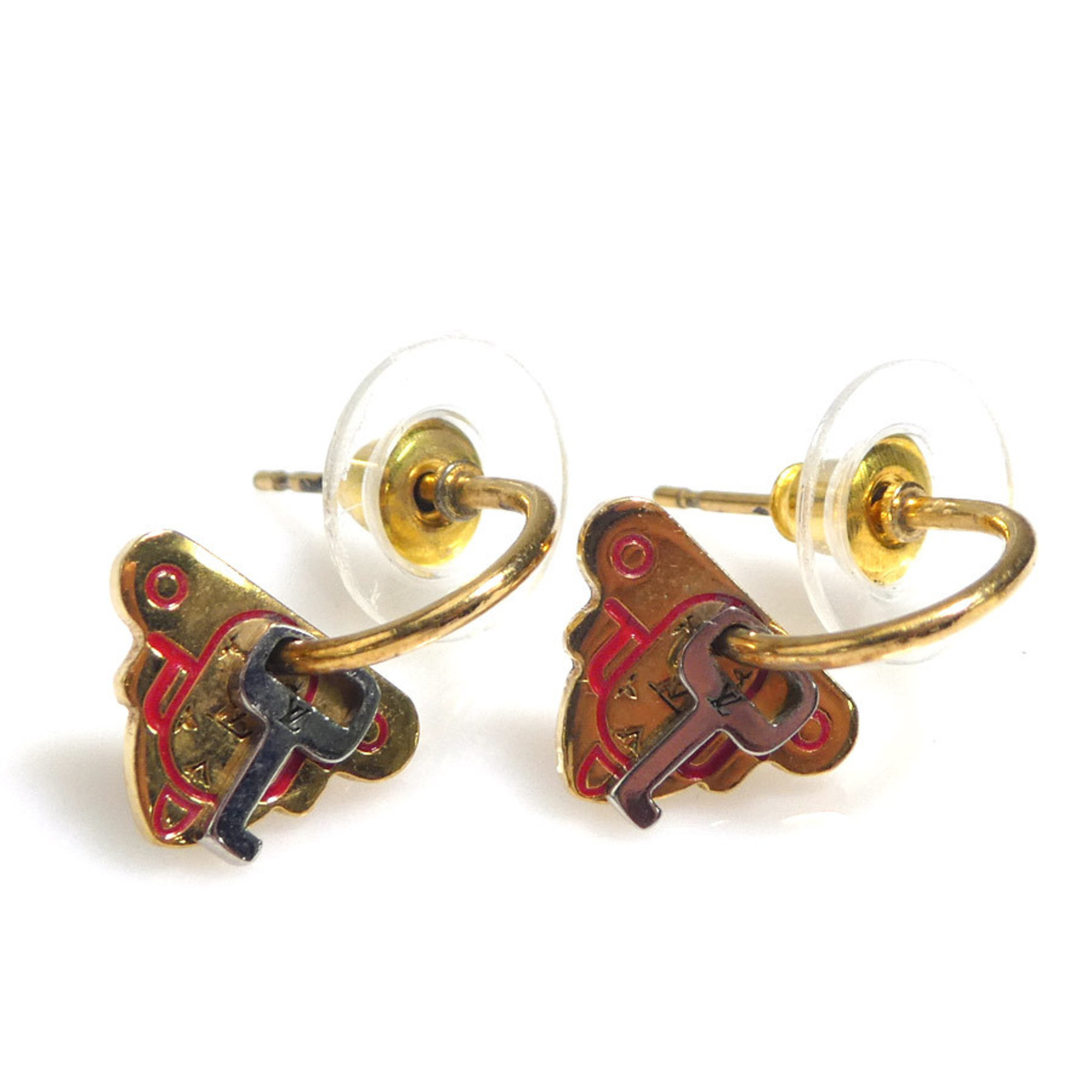 LOUIS VUITTON Earrings Metal Gold x Red Unisex M62806