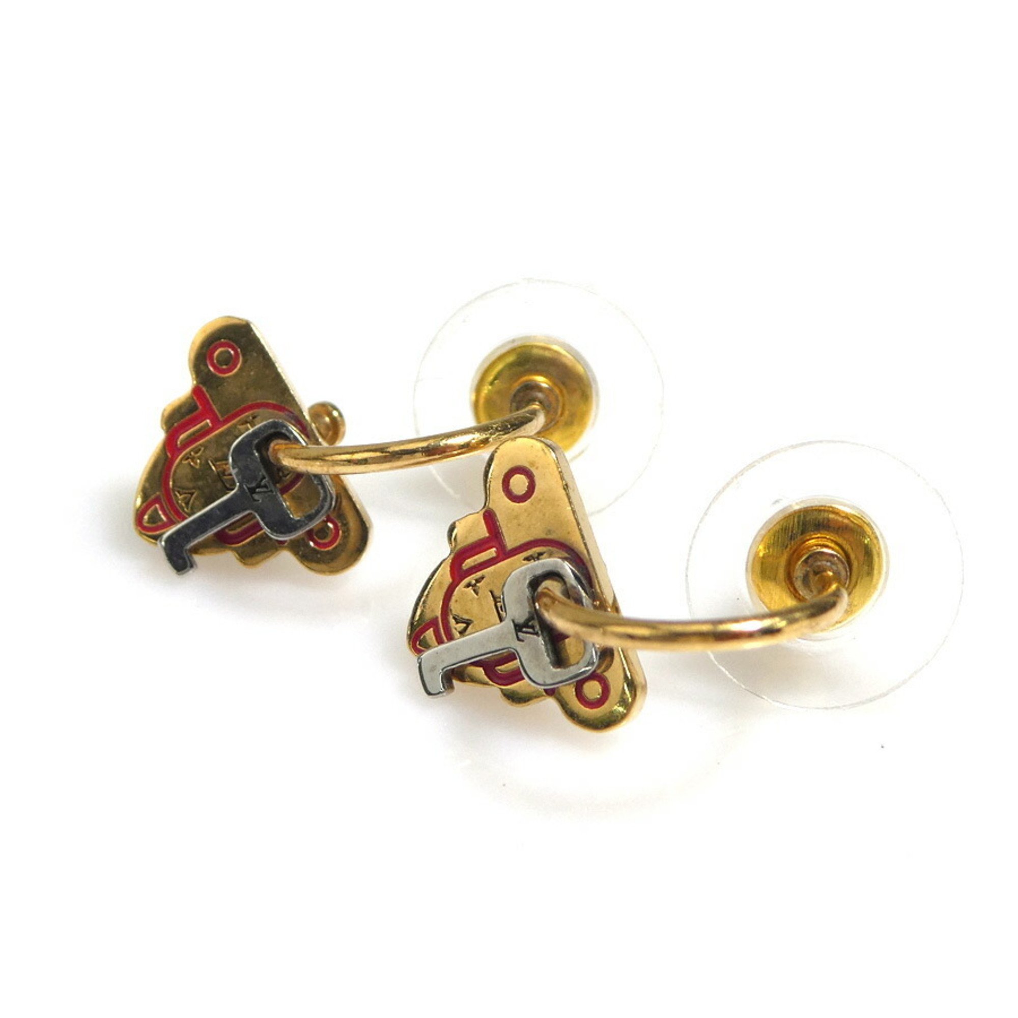 LOUIS VUITTON Earrings Metal Gold x Red Unisex M62806