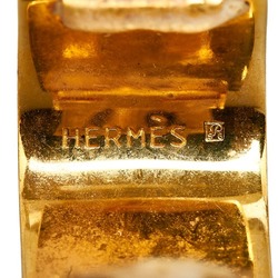 Hermes Enamel Ribbon Motif Earrings Gold Blue Plated Women's HERMES