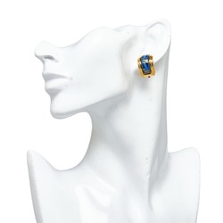 Hermes Enamel Ribbon Motif Earrings Gold Blue Plated Women's HERMES