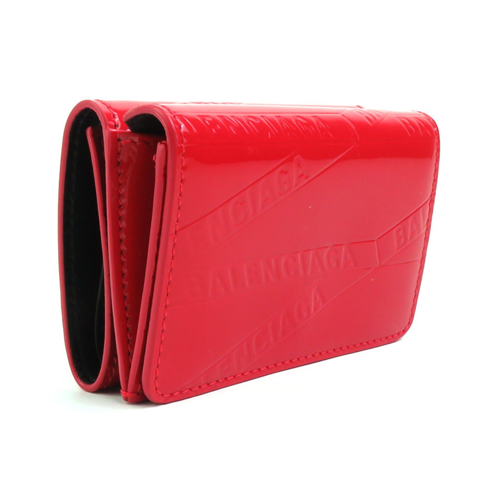 BALENCIAGA Trifold Wallet Patent Leather Red Unisex