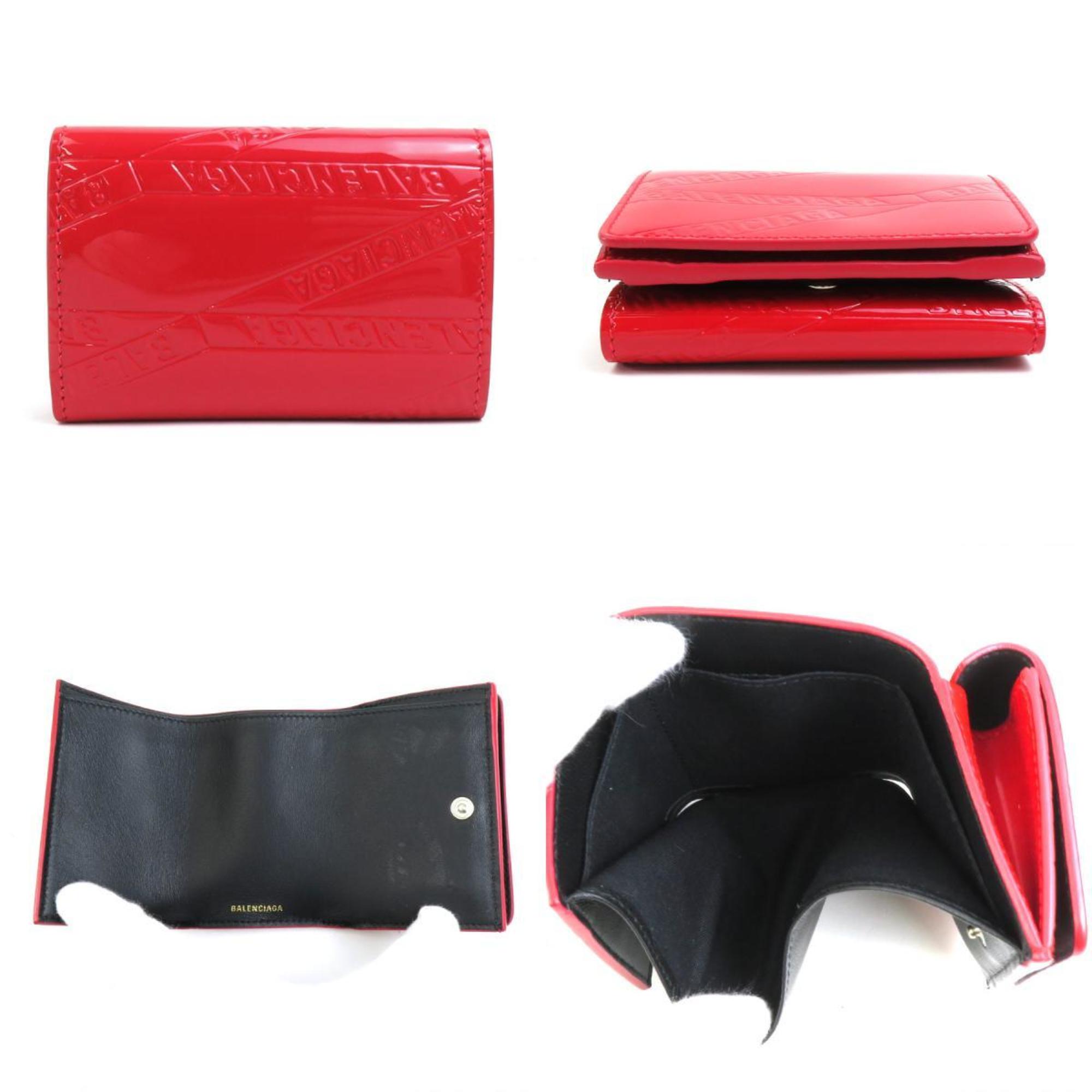 BALENCIAGA Trifold Wallet Patent Leather Red Unisex