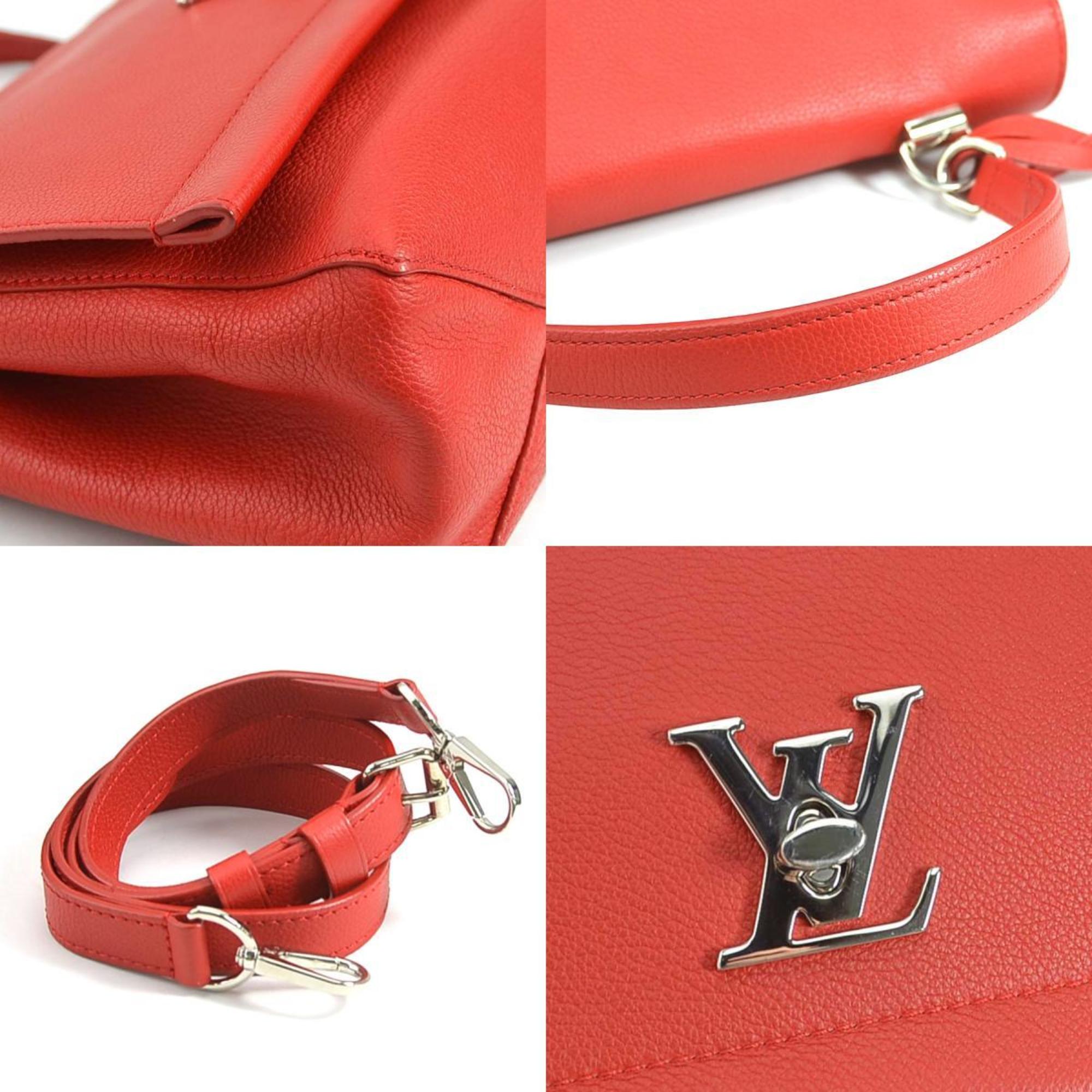 LOUIS VUITTON Handbag Shoulder Bag Lock Me Leather Red Silver Ladies M50363