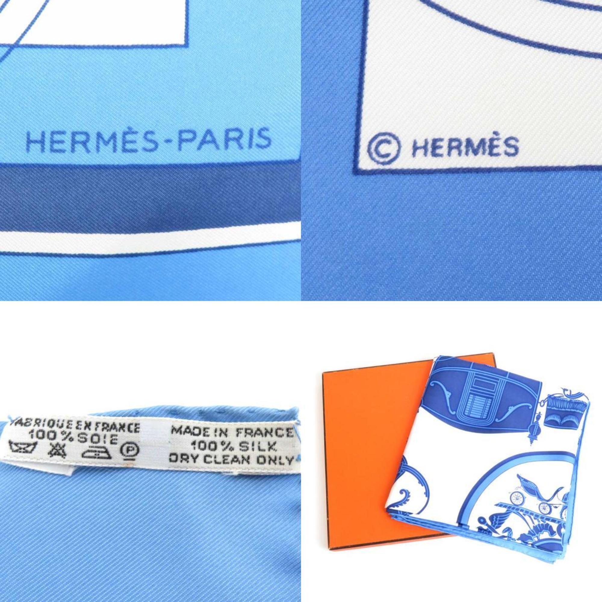 HERMES Scarf Carre90 Silk Blue/White Ladies