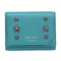 JIMMY CHOO Leather Star Studded BEALE Trifold Wallet Blue Ladies