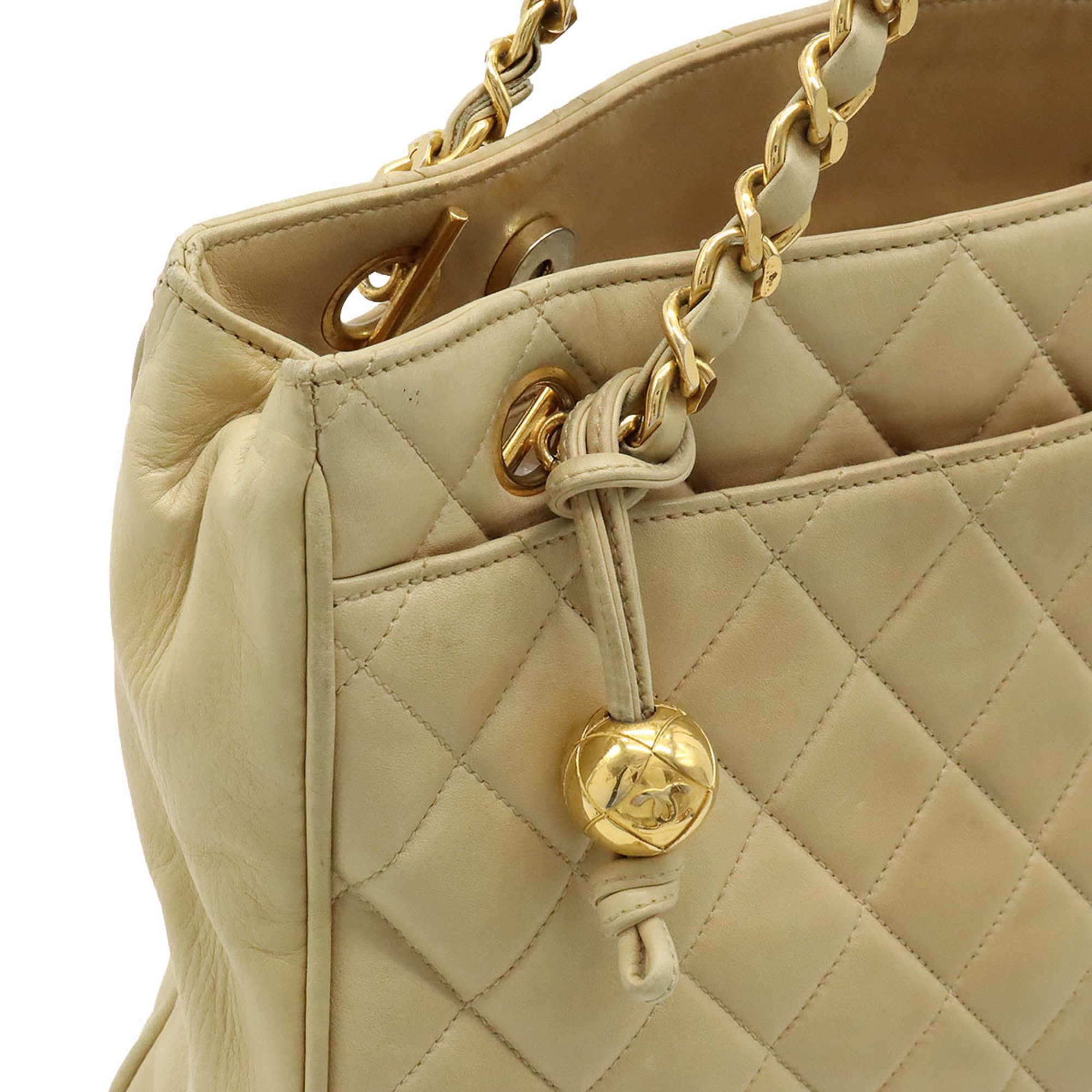 CHANEL Chanel Matelasse Coco Ball Chain Shoulder Bag Tote Leather Beige