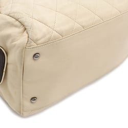 CHANEL Matelasse Shoulder Bag Boston Bicolor Leather Beige Dark Brown