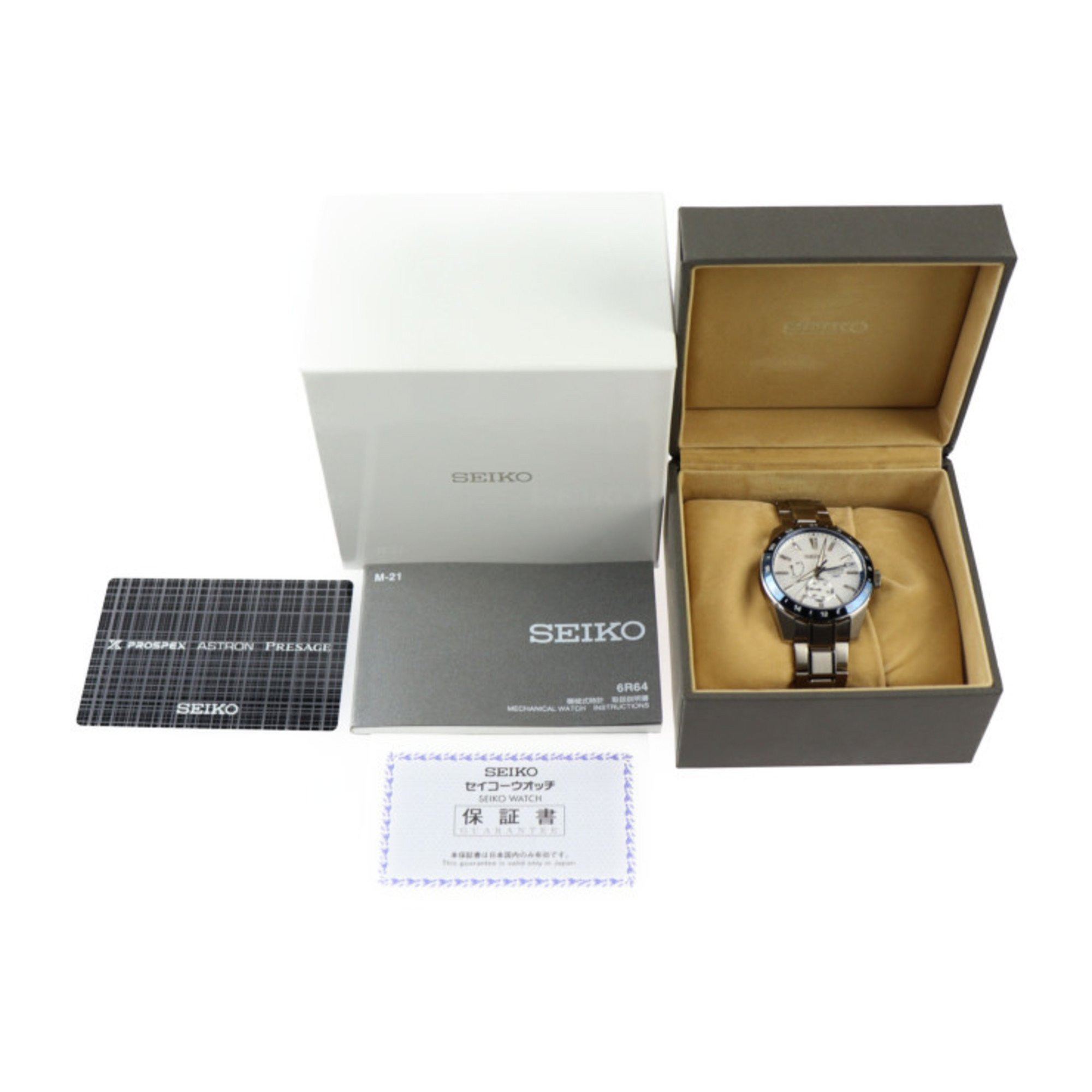 SEIKO Presage GMT Watch SARF007 6R64-00D0 Stainless Steel Silver White Dial Blue Bezel Automatic Winding Back Sketch 140th Anniversary Limited Model