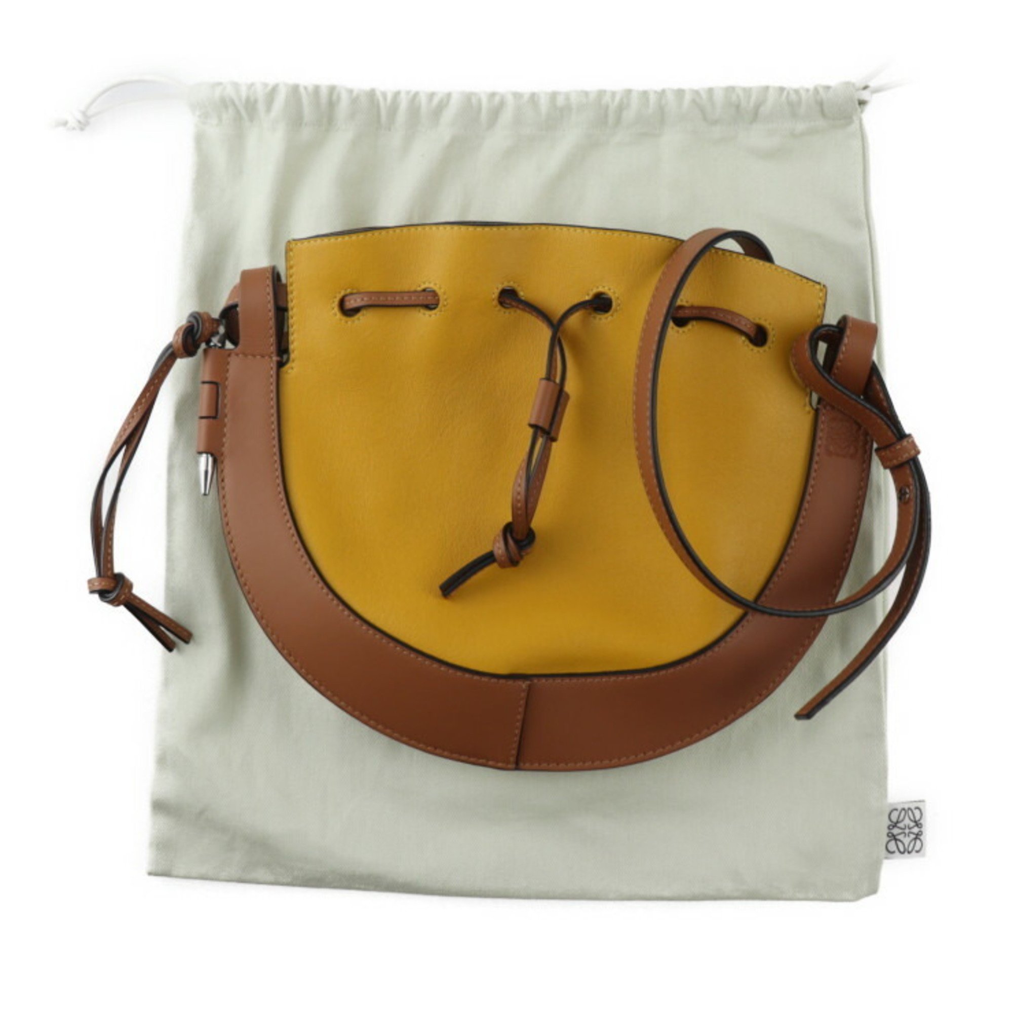 LOEWE Horseshoe Small Shoulder Bag A826303X03 Calf Leather Yellow Brown Drawstring Pochette