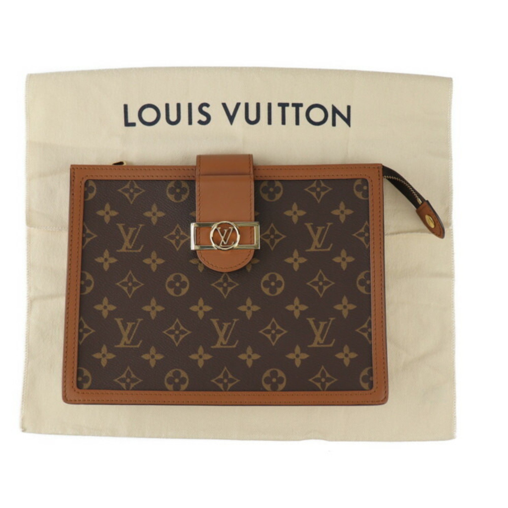 LOUIS VUITTON Louis Vuitton Pochette Dauphine Second Bag M69184 Monogram Reverse Leather Brown Gold Hardware Clutch Pouch